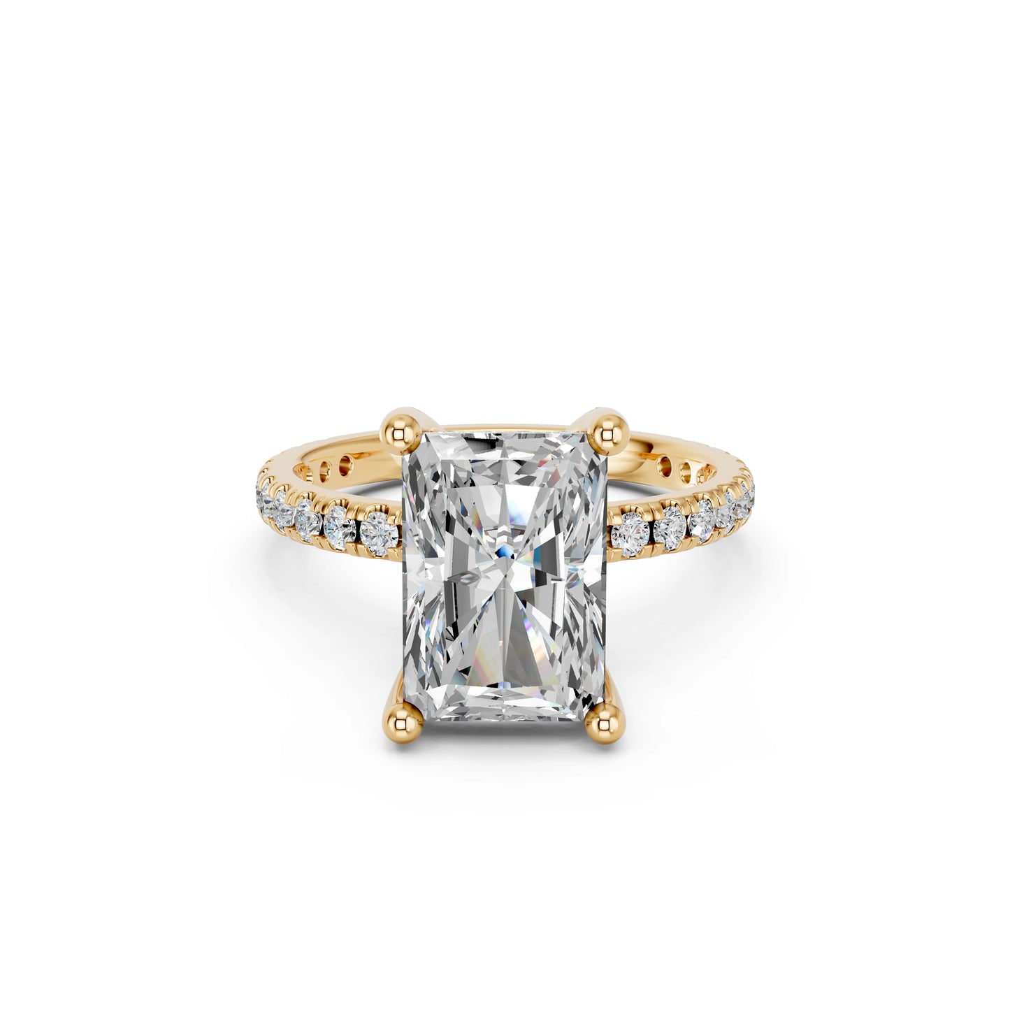 RADIANT HIDDEN HALO WITH SIDE STONE PAVE BAND RING
