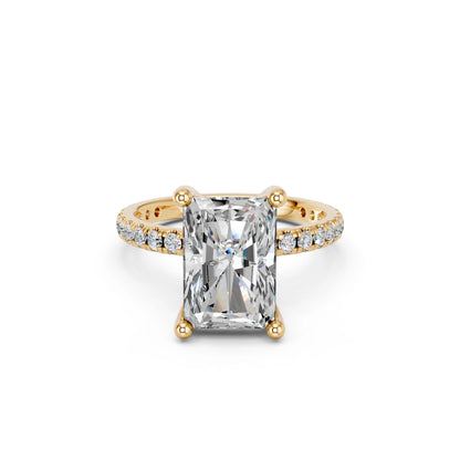 RADIANT HIDDEN HALO WITH SIDE STONE PAVE BAND RING