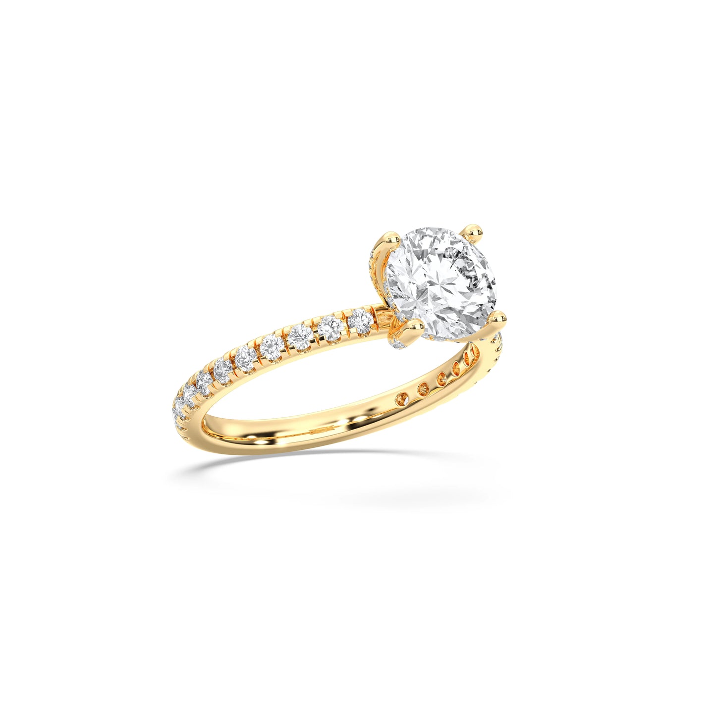 ROUND HIDDEN HALO WITH SIDE STONE PAVE BAND RING