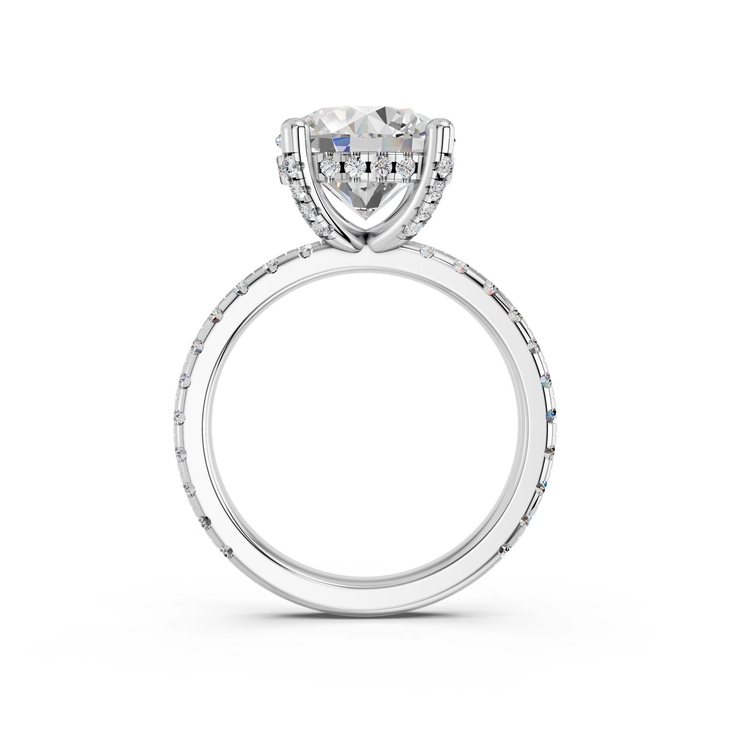 ROUND HIDDEN HALO WITH SIDE STONE PAVE BAND RING