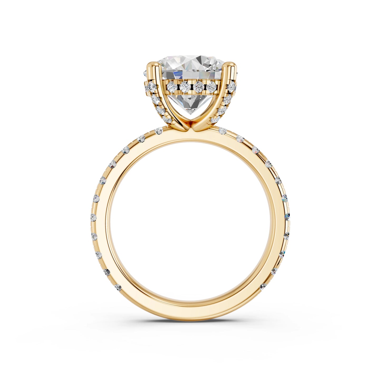 ROUND HIDDEN HALO WITH SIDE STONE PAVE BAND RING