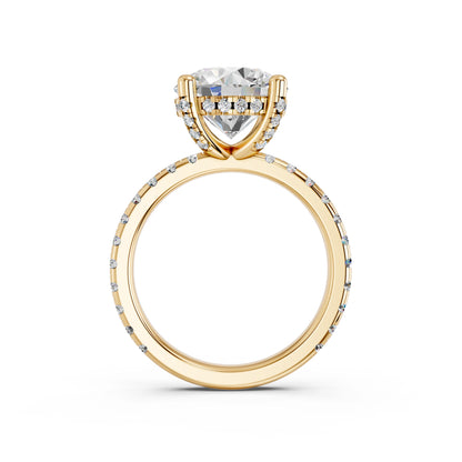 ROUND HIDDEN HALO WITH SIDE STONE PAVE BAND RING