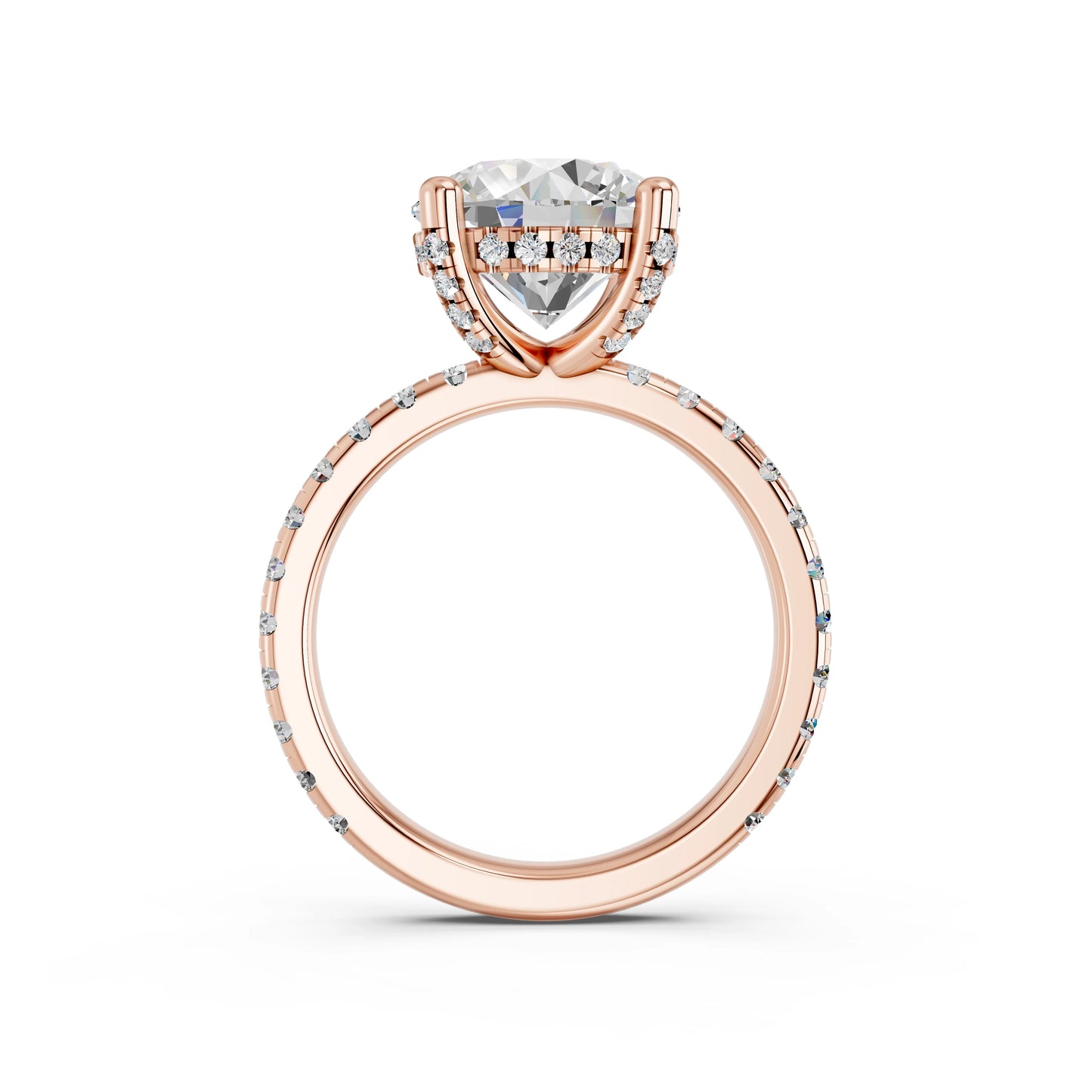 ROUND HIDDEN HALO WITH SIDE STONE PAVE BAND RING