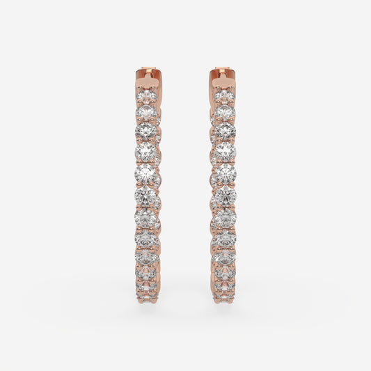 Round Inside Out Classic Hoop Earrings - 0.30 CTTW - Round Diamond - 14K Rose Gold