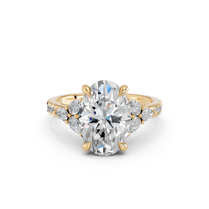OVAL ENGAGEMENT RING WITH FLORAL SIDE CLUSTERS