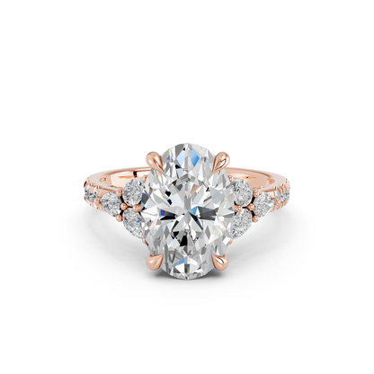 OVAL ENGAGEMENT RING WITH FLORAL SIDE CLUSTERS