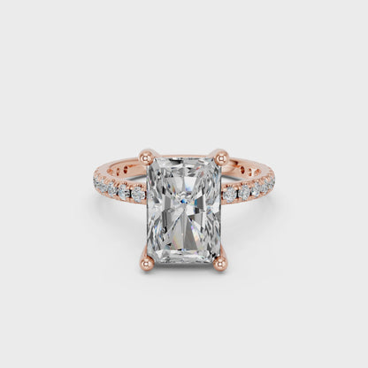 RADIANT HIDDEN HALO WITH SIDE STONE PAVE BAND RING
