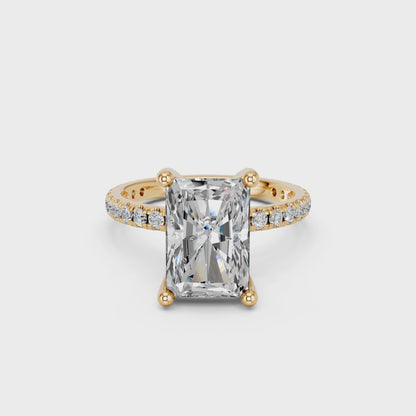 RADIANT HIDDEN HALO WITH SIDE STONE PAVE BAND RING